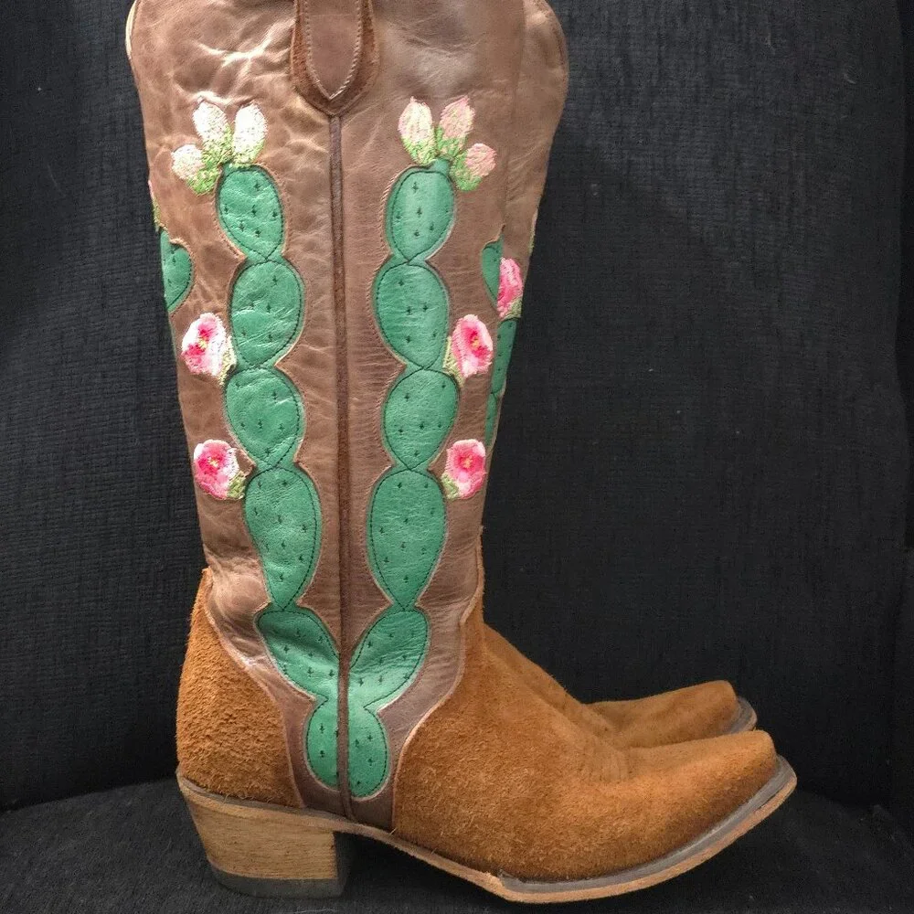 Junk Gypsy by Lane Hard to Handle Cactus Flower Snip Toe Boots- Size 7 1/2 - Picture 2 of 16